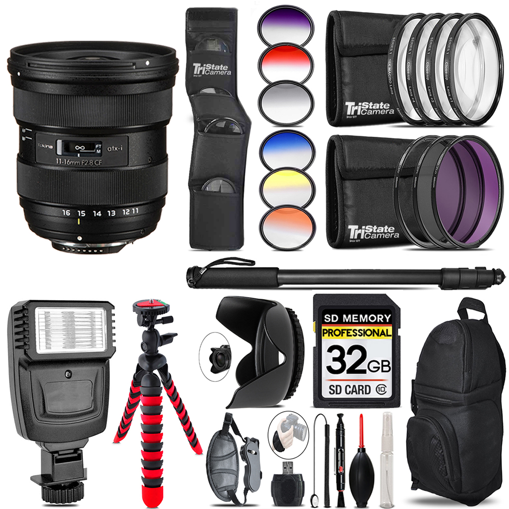 atx-i 11-16mm CF Lens Nikon + Flash + Color Filter Set -32GB Kit Kit *FREE SHIPPING*