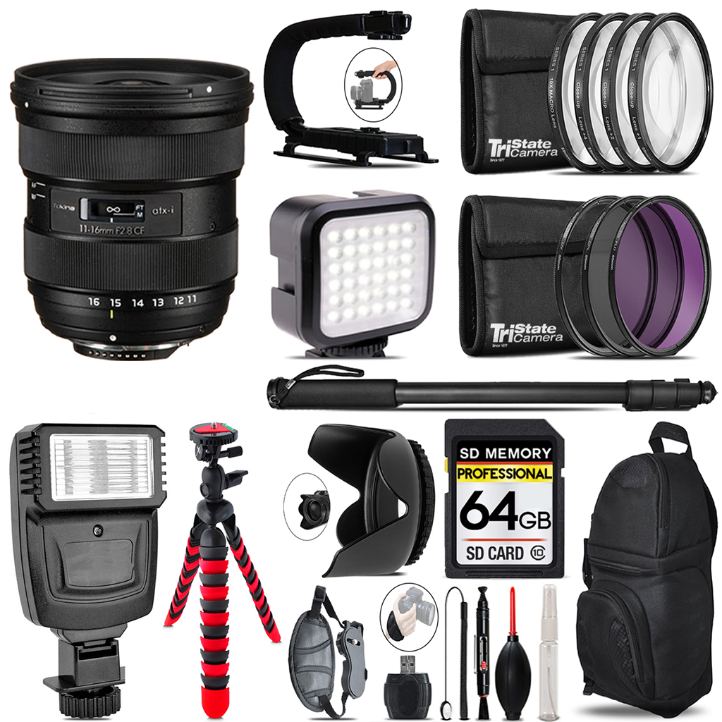 atx-i 11-16mm CF Lens Nikon - Video Kit +  Flash - 64GB Kit Bundle *FREE SHIPPING*