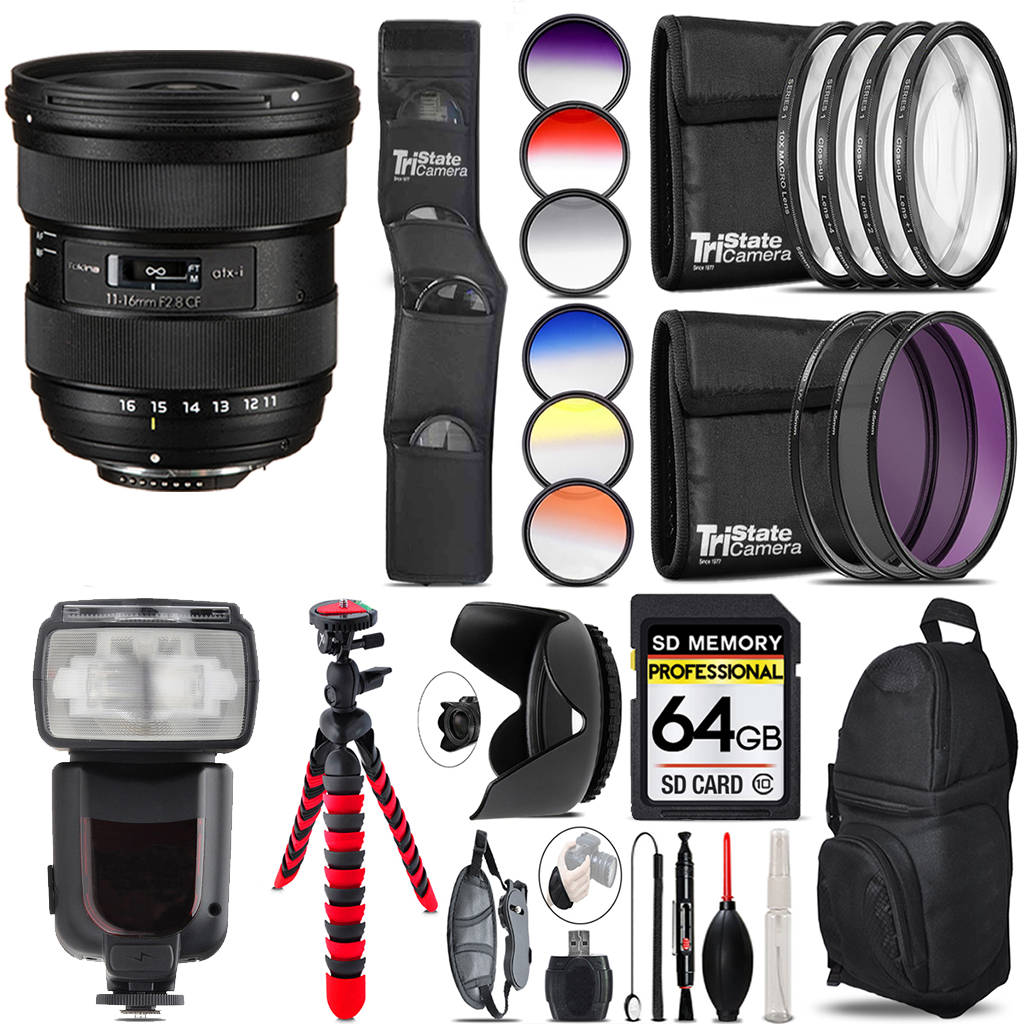 atx-i 11-16mm CF Lens Nikon + Nikon Speedlight  - 64GB Accessory Kit *FREE SHIPPING*