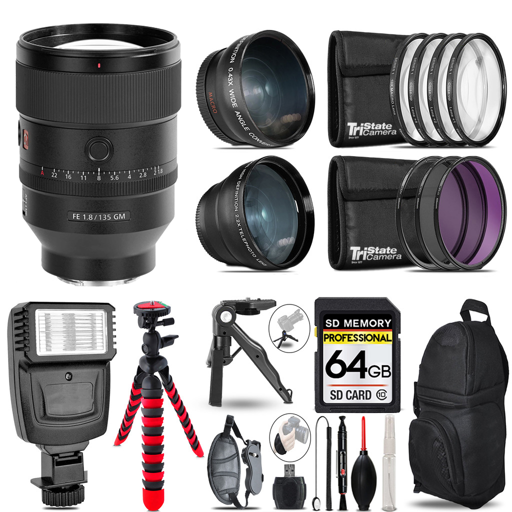 FE 135mm f/1.8 GM Lens -3 Lens Kit + Flash + Tripod - 64GB Kit *FREE SHIPPING*