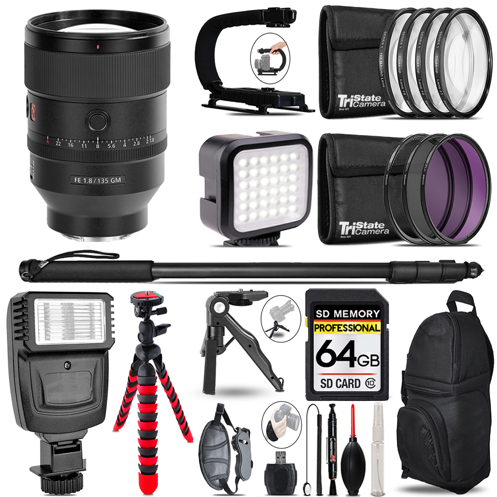 FE 135mm f/1.8 GM Lens - Video Kit + Flash + Monopad - 64GB Kit *FREE SHIPPING*