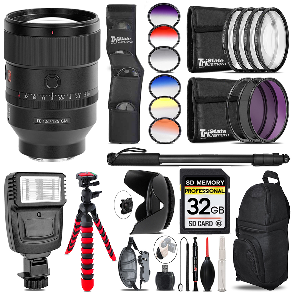 FE 135mm f/1.8 GM Lens + Flash + Color Filter Set -32GB Kit Kit *FREE SHIPPING*