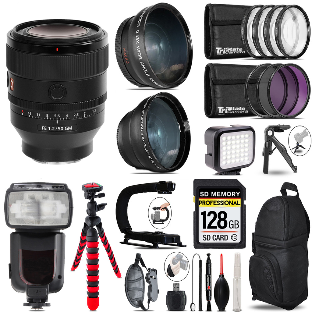 FE 50mm f/1.2 GM Lens (Sony E) + LED Light + Tripod -128GB Kit *FREE SHIPPING*
