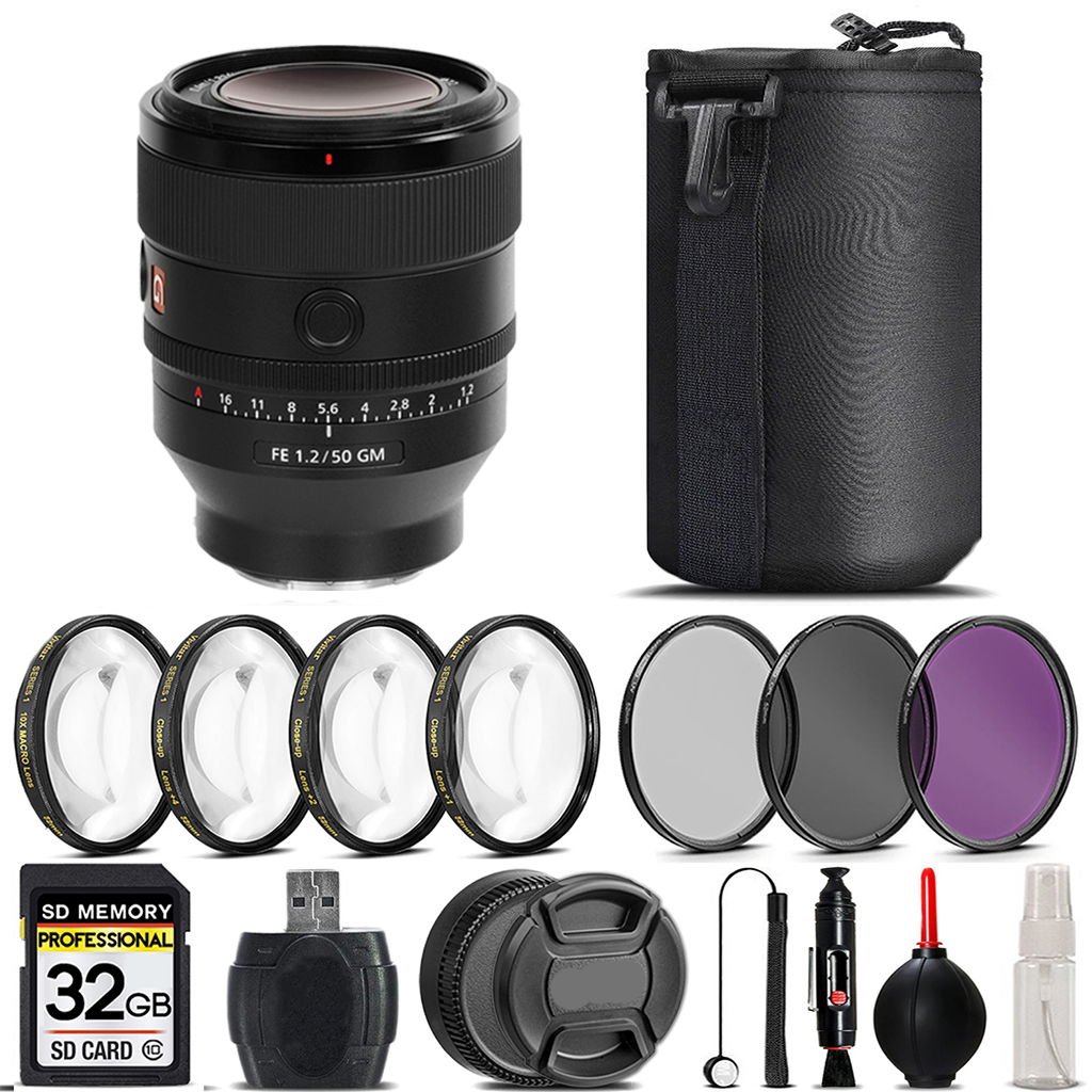 FE 50mm f/1.2 GM Lens (Sony E) +4PC Macro Kit +UV, CPL, FLD Filter -32GB *FREE SHIPPING*