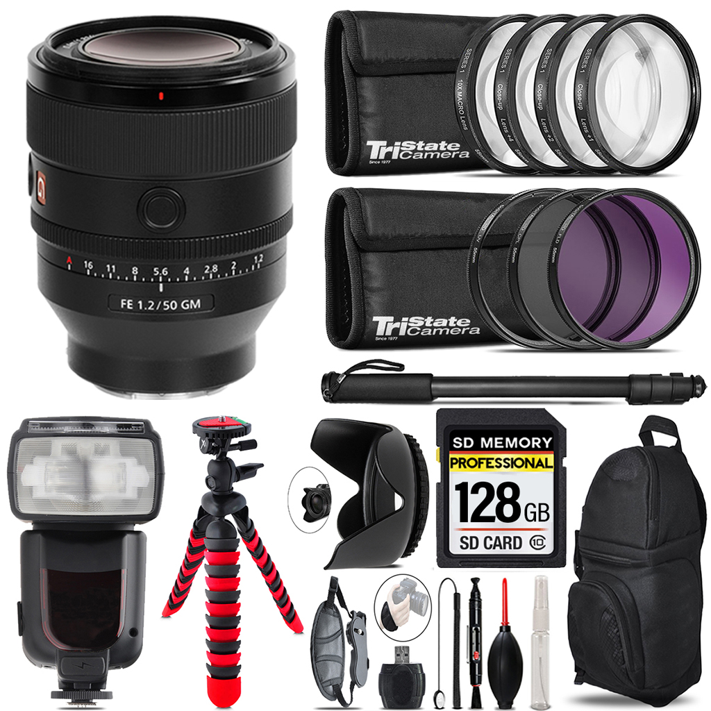 FE 50mm f/1.2 GM Lens (Sony E) +7 Piece Filter & More - 128GB Accessory Kit *FREE SHIPPING*