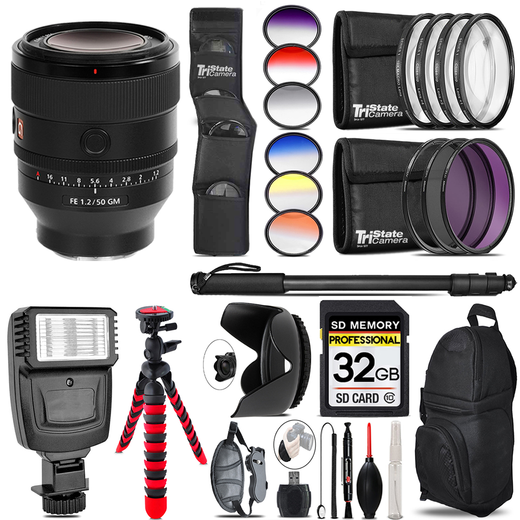 FE 50mm f/1.2 GM Lens (Sony E) + Flash + Color Filter Set -32GB Kit Kit *FREE SHIPPING*