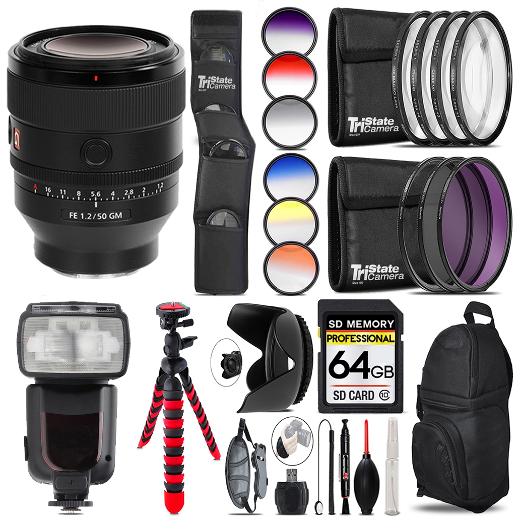 FE 50mm f/1.2 GM Lens (Sony E) +13 Piece Filter & More- 64GB Kit *FREE SHIPPING*