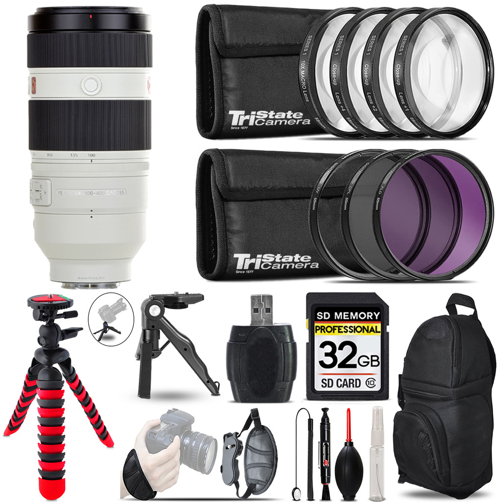 FE 100-400mm f/4.5-5.6 GM OSS Lens +MACRO, UV-CPL-FLD Filter - 32GB Kit Kit *FREE SHIPPING*