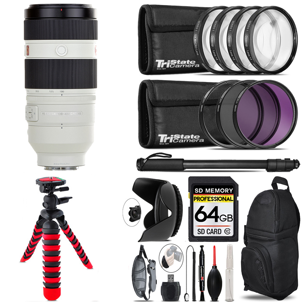 FE 100-400mm f/4.5-5.6 GM OSS Lens + 7 Piece Filter & More - 64GB Kit *FREE SHIPPING*