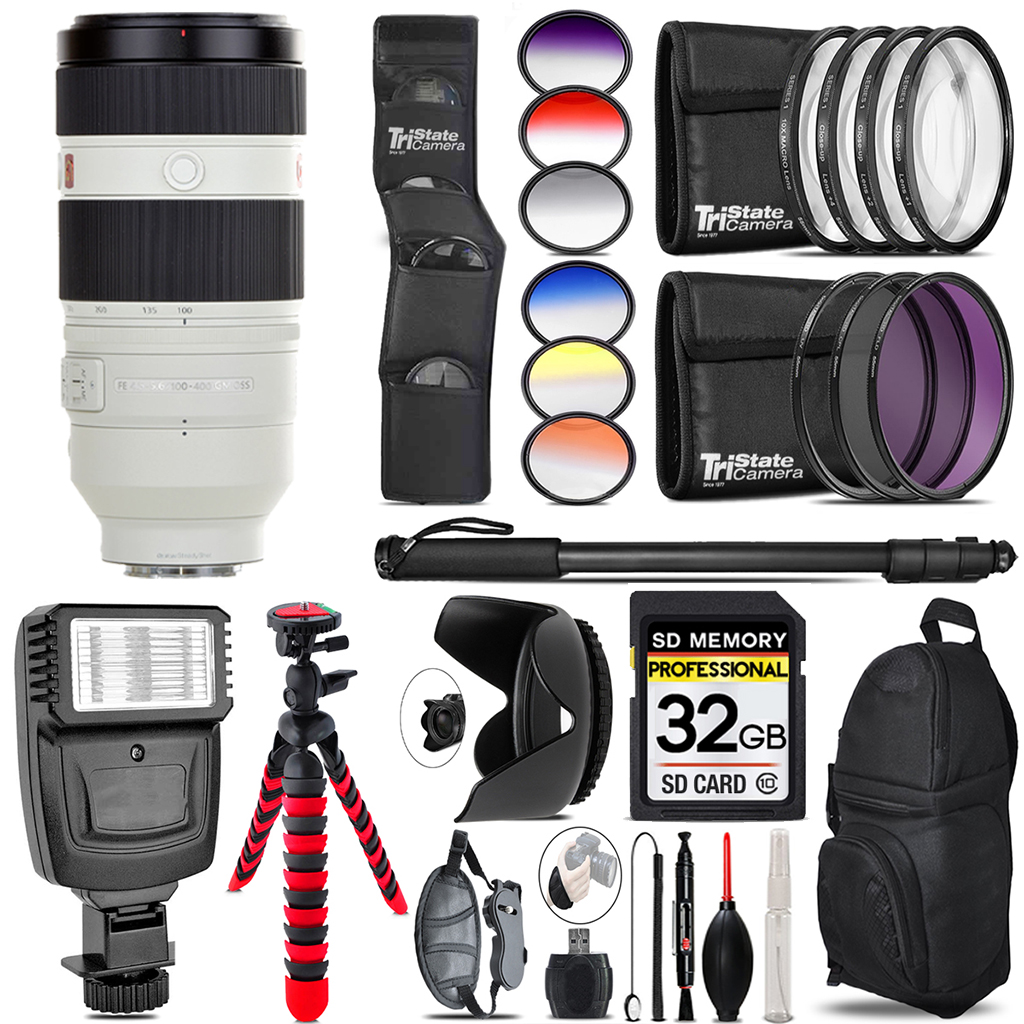 FE 100-400mm f/4.5-5.6 GM OSS Lens + Flash + Color Filter Set -32GB Kit Kit *FREE SHIPPING*