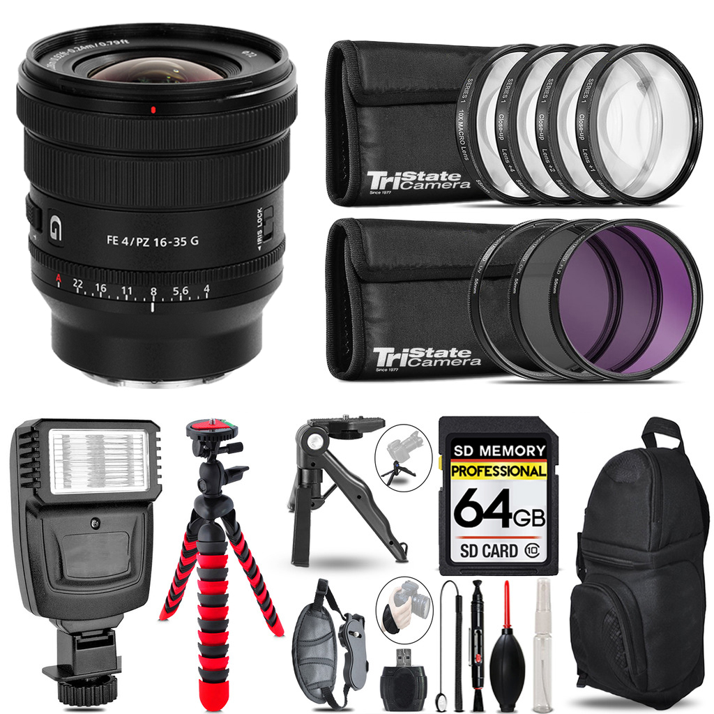 FE PZ 16-35mm f/4 G Lens + Flash + MACRO, UV-CPL-FLD - 64GB Kit *FREE SHIPPING*