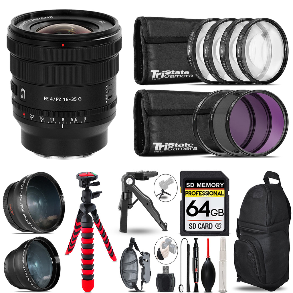 FE PZ 16-35mm f/4 G Lens - 3 Lens Kit + Tripod +Backpack -64GB Kit *FREE SHIPPING*