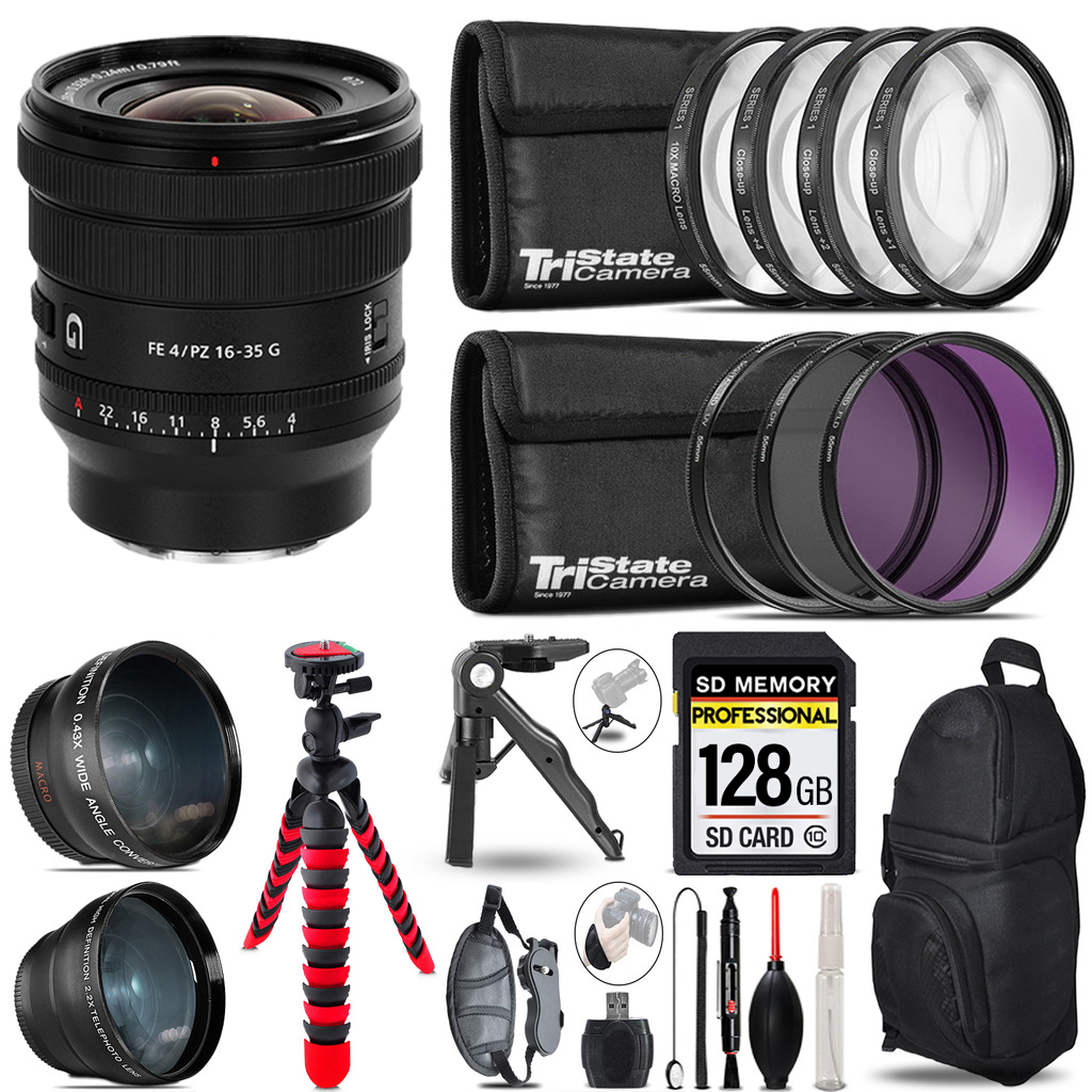 FE PZ 16-35mm f/4 G Lens -3 Lens Kit +Tripod +Backpack - 128GB Kit *FREE SHIPPING*