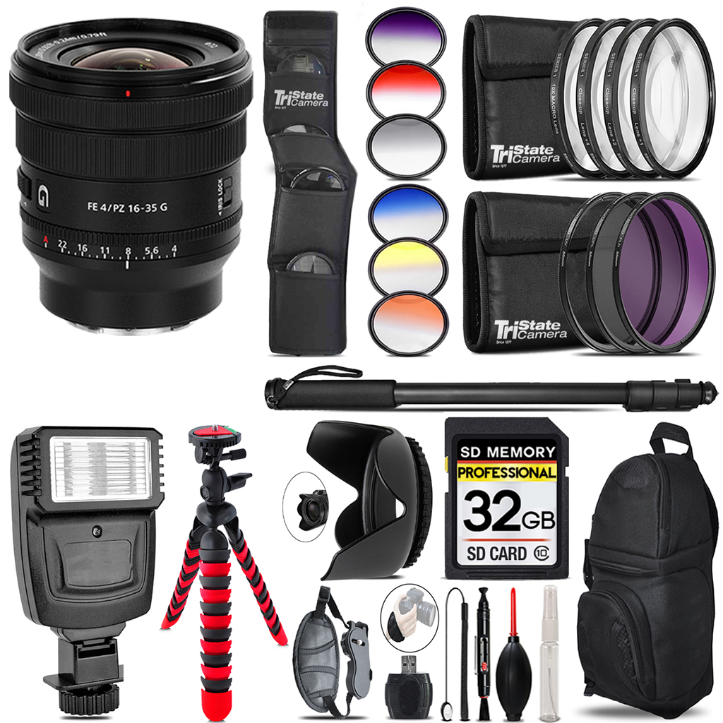 FE PZ 16-35mm f/4 G Lens + Flash + Color Filter Set -32GB Kit Kit *FREE SHIPPING*