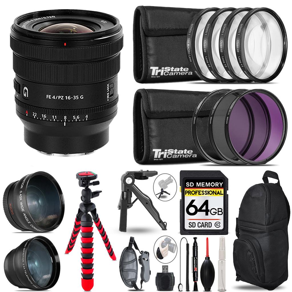 FE PZ 16-35mm f/4 G Lens - 3 Lens Kit + Tripod +Backpack -64GB Kit *FREE SHIPPING*
