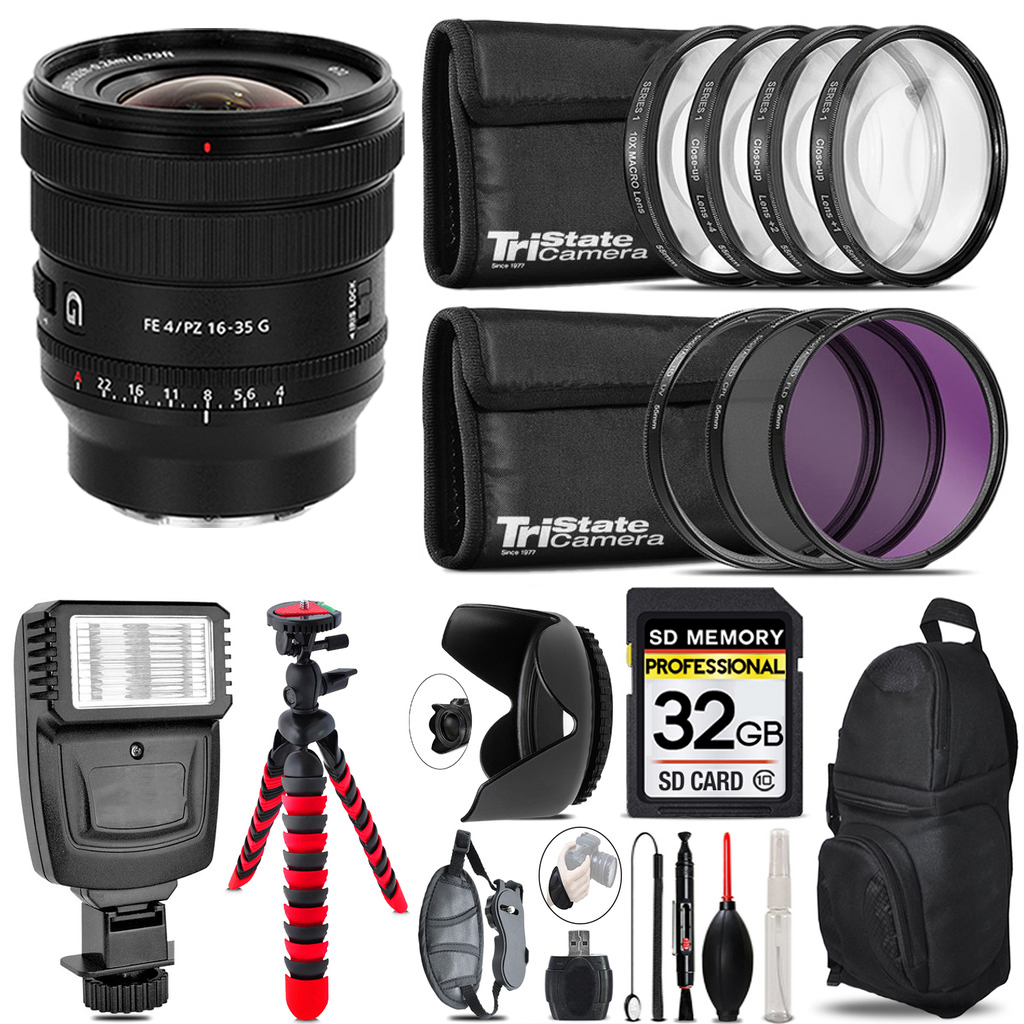FE PZ 16-35mm f/4 G Lens + Flash + Tripod & More - 32GB Kit Kit *FREE SHIPPING*