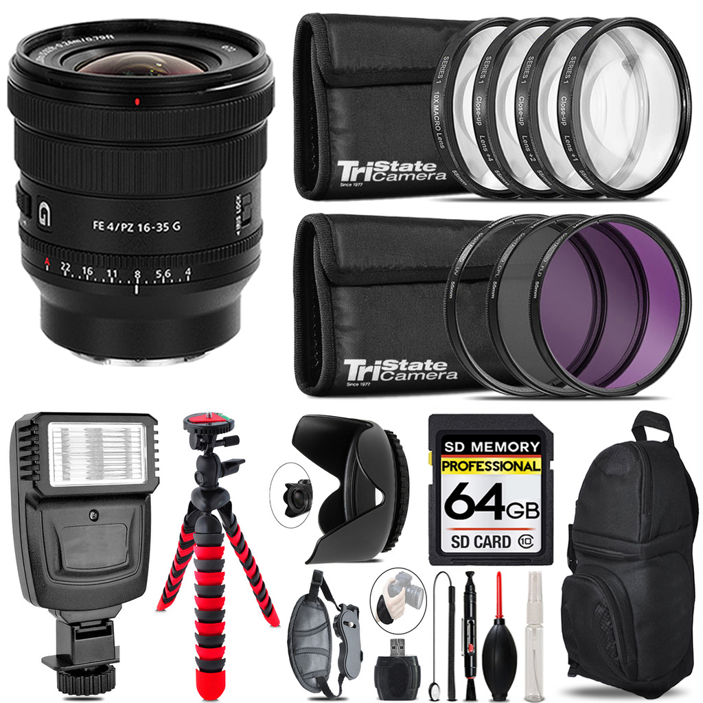 FE PZ 16-35mm f/4 G Lens + Flash + Tripod & More - 64GB Kit Kit *FREE SHIPPING*