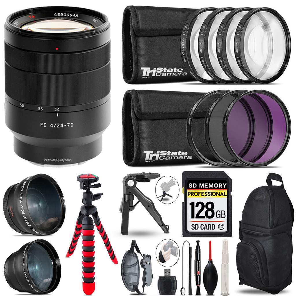 Tessar T* FE 24-70mm ZA OSS Lens -3 Lens Kit +Tripod +Backpack - 128GB Kit *FREE SHIPPING*