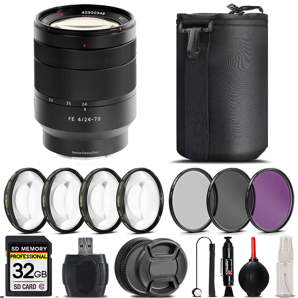 Tessar T* FE 24-70mm ZA OSS Lens +4PC Macro Kit +UV, CPL, FLD Filter -32GB *FREE SHIPPING*