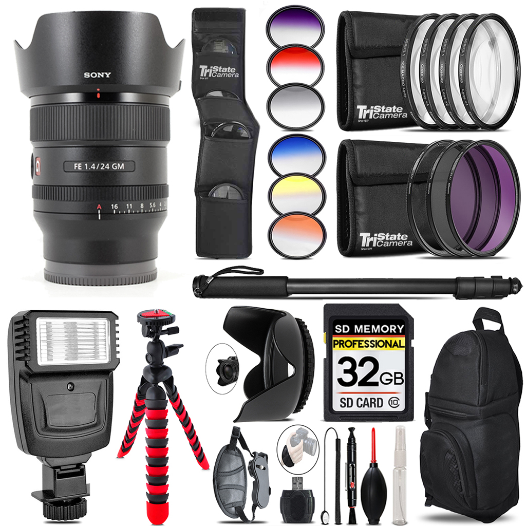 FE 24mm f/1.4 GM Lens + Flash + Color Filter Set -32GB Kit Kit *FREE SHIPPING*
