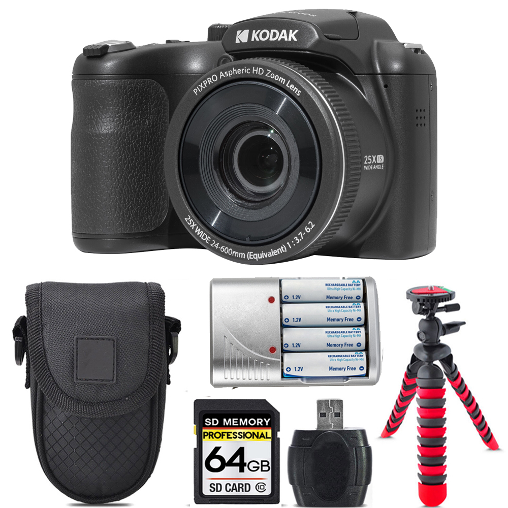 PIXPRO AZ255 Digital Camera (Black) + Extra Battery +Tripod  + 64GB Kit *FREE SHIPPING*