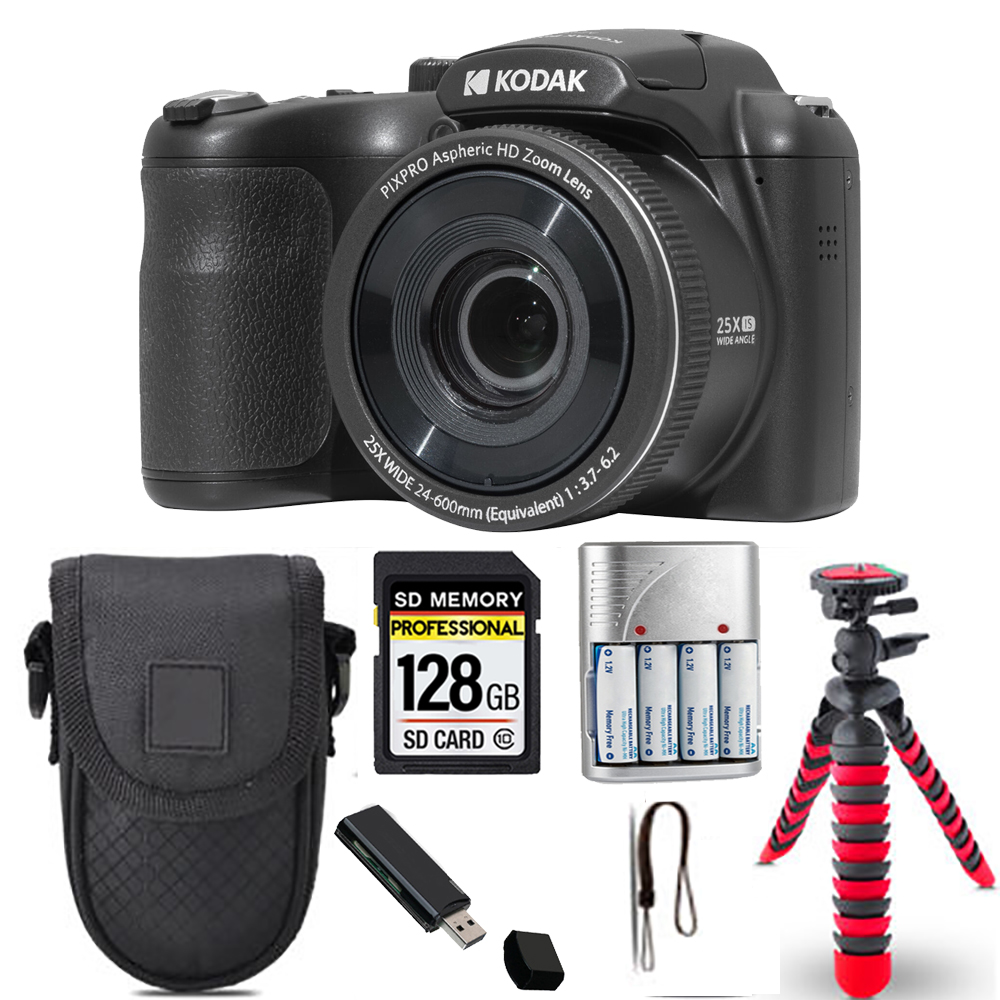 PIXPRO AZ255 Digital Camera (Black)+ Spider Tripod + Case - 128GB Kit *FREE SHIPPING*