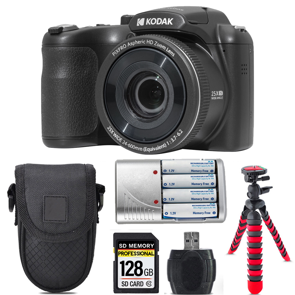 PIXPRO AZ255 Digital Camera (Black) +Extra Battery +Tripod +Case 128GB Kit *FREE SHIPPING*