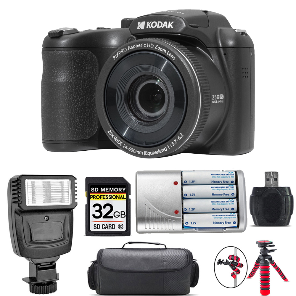 PIXPRO AZ255 Digital Camera (Black) + Extra Battery + Flash - 32GB Kit *FREE SHIPPING*