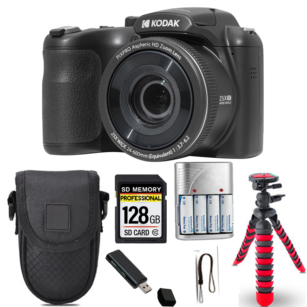 PIXPRO AZ255 Digital Camera (Black)+ Spider Tripod + Case - 64GB Kit *FREE SHIPPING*