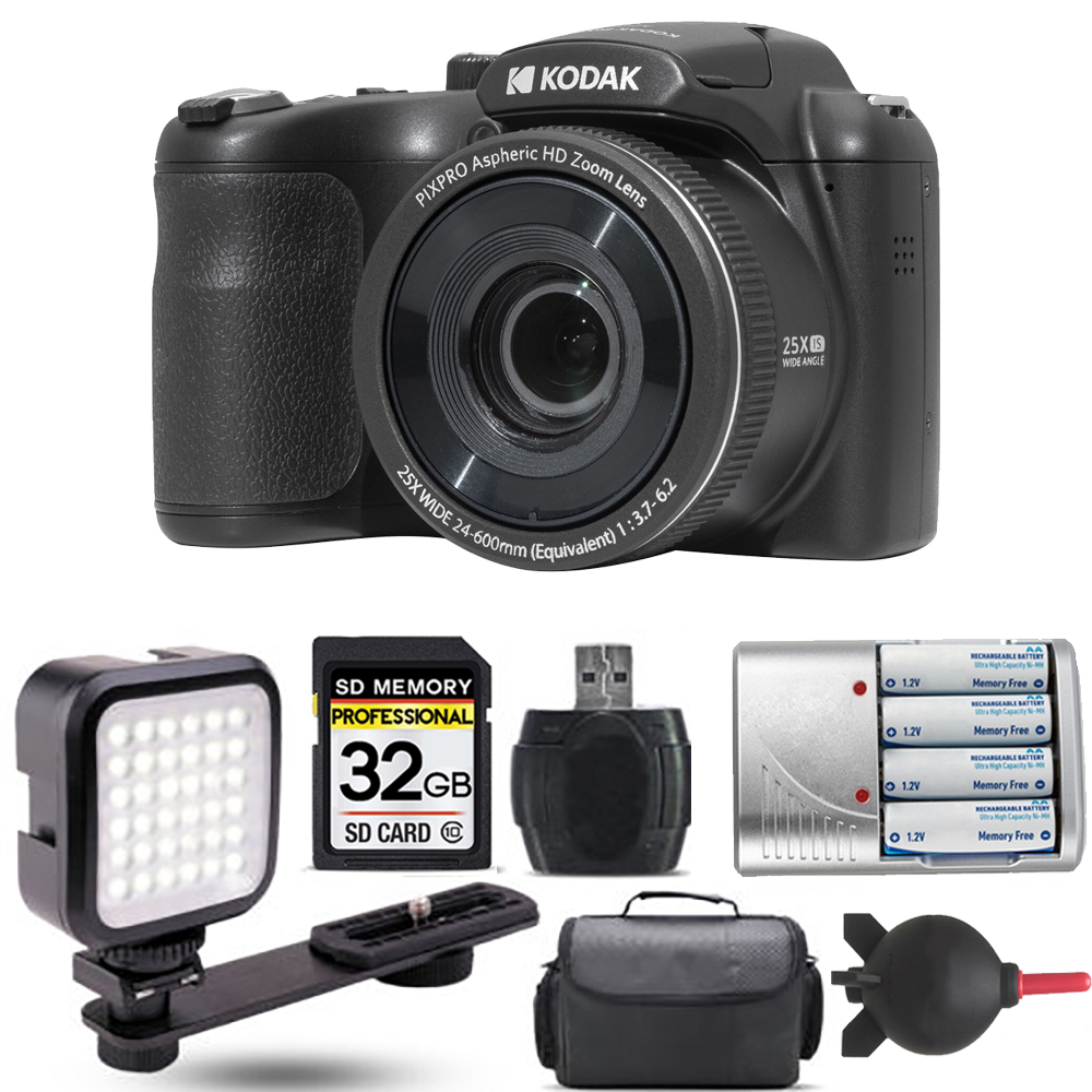 PIXPRO AZ255 Digital Camera (Black)+ Extra Battery + LED - 32GB Kit *FREE SHIPPING*
