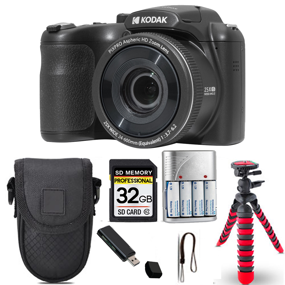 PIXPRO AZ255 Digital Camera (Black) + Spider Tripod + Case - 32GB Kit *FREE SHIPPING*