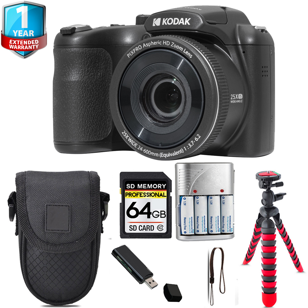 PIXPRO AZ255 Digital Camera (Black) + Tripod + 1 Yr Warranty - 64GB Kit *FREE SHIPPING*
