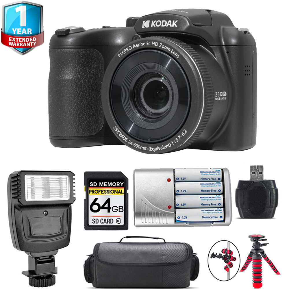 PIXPRO AZ255 Digital Camera (Black) + 1 Yr Warranty + Flash - 64GB Kit *FREE SHIPPING*