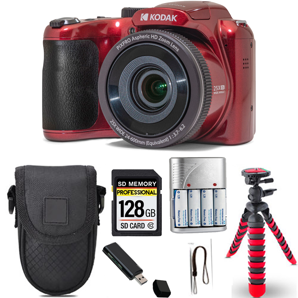 PIXPRO AZ255 Digital Camera (Red)+ Spider Tripod + Case - 64GB Kit *FREE SHIPPING*