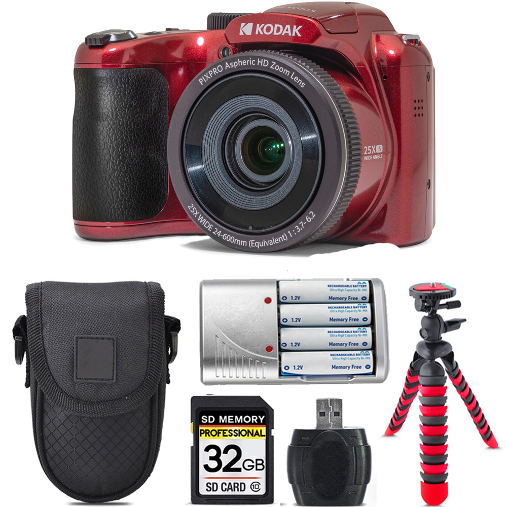 PIXPRO AZ255 Digital Camera (Red) +Extra Battery +Tripod +Case -32GB Kit *FREE SHIPPING*