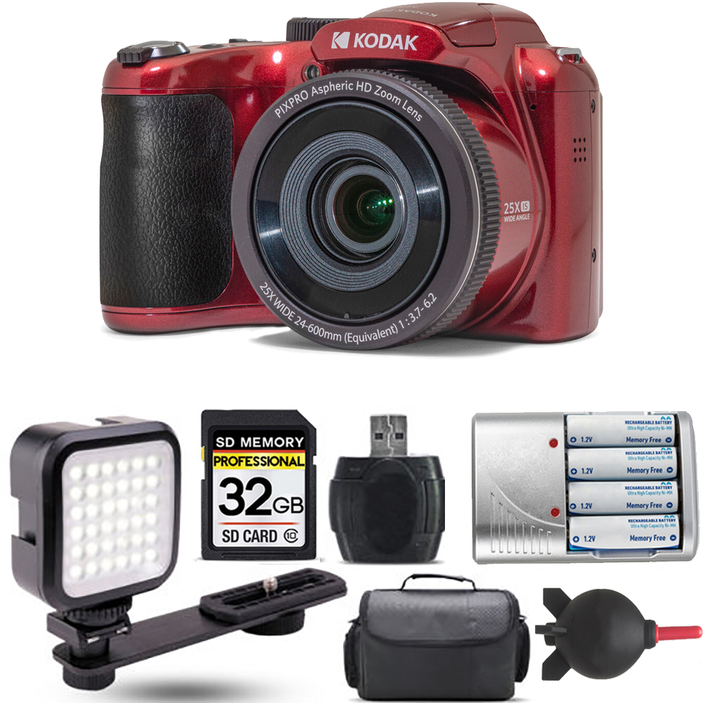 PIXPRO AZ255 Digital Camera (Red)+ Extra Battery + LED - 32GB Kit *FREE SHIPPING*