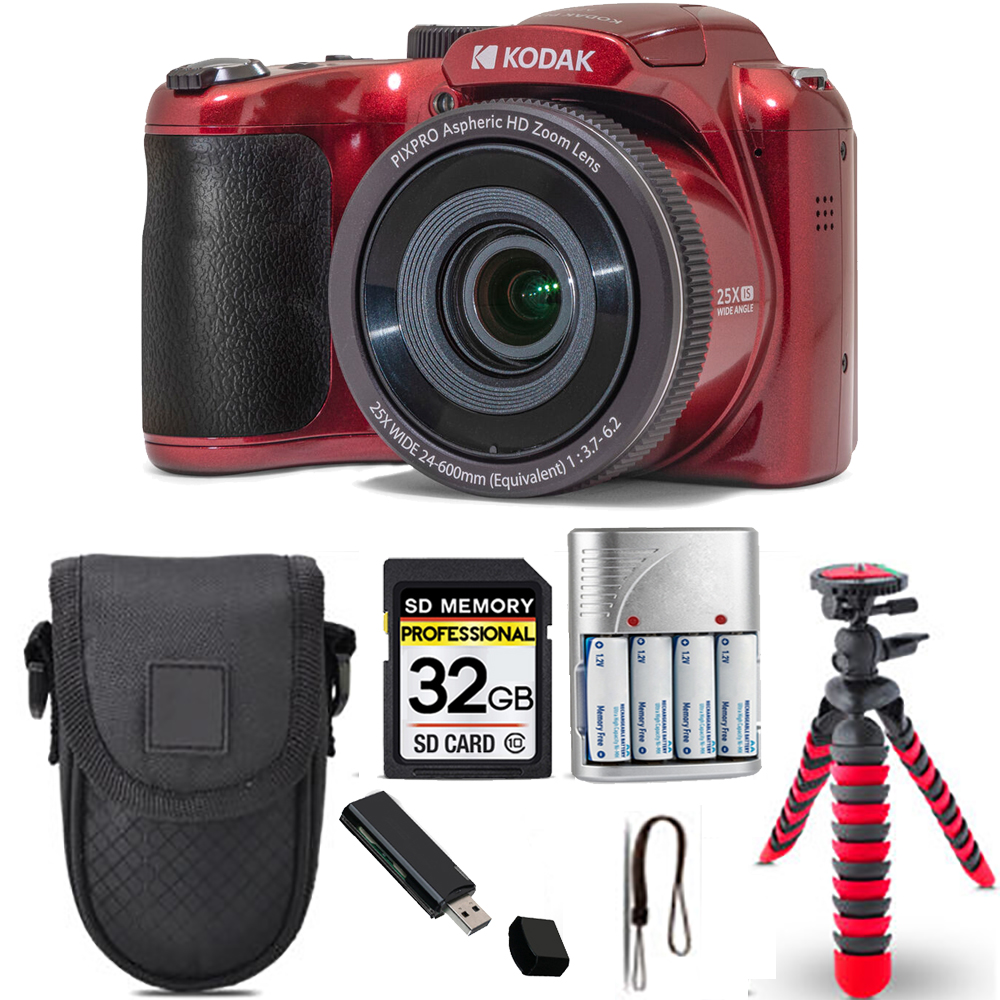 PIXPRO AZ255 Digital Camera (Red) + Spider Tripod + Case - 32GB Kit *FREE SHIPPING*