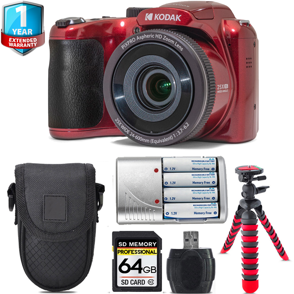 PIXPRO AZ255 Digital Camera (Red) + Extra Battery + 1 Yr Warranty -64GB *FREE SHIPPING*