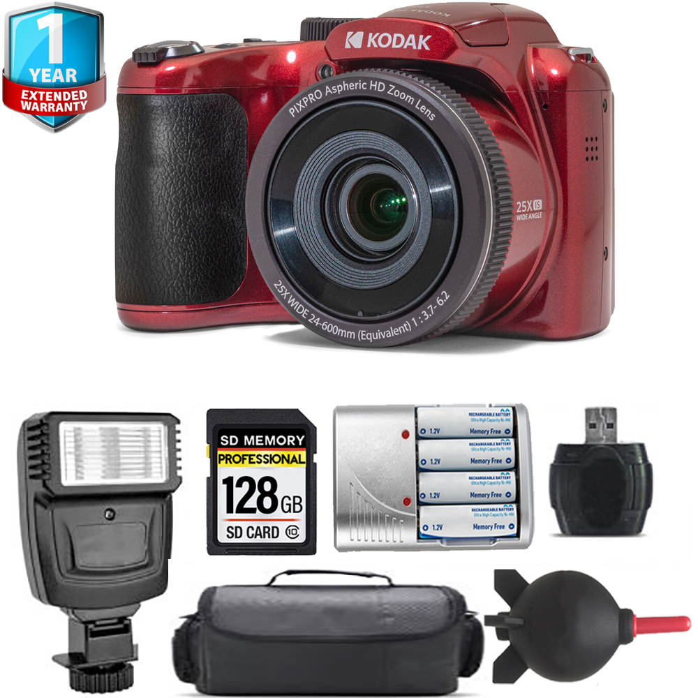 PIXPRO AZ255 Digital Camera (Red) + Extra Battery + Flash+ 1 Yr Warranty *FREE SHIPPING*