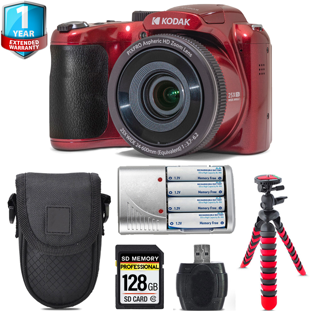 PIXPRO AZ255 Digital Camera (Red) + Extra Battery +1 Yr Warranty  +128GB *FREE SHIPPING*