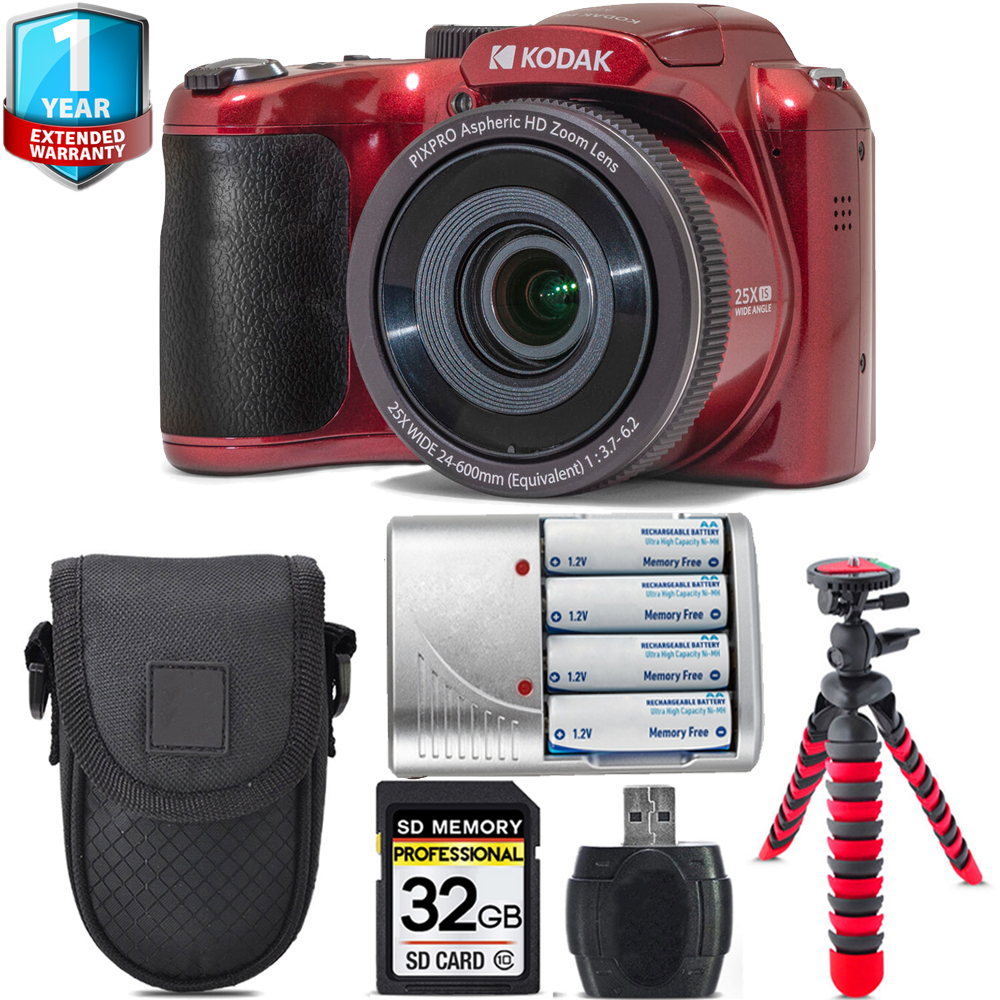 PIXPRO AZ255 Digital Camera (Red) + 1 Yr Warranty +Tripod + Case -32GB *FREE SHIPPING*