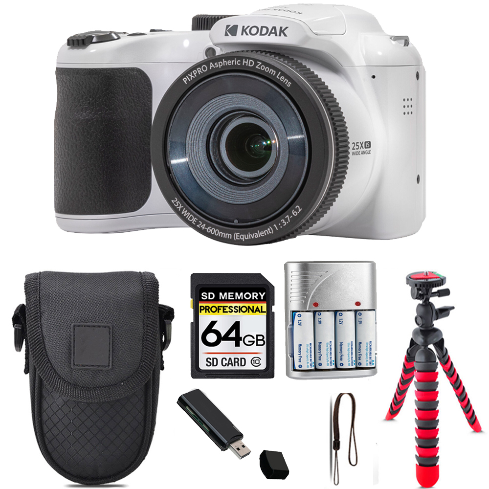 PIXPRO AZ255 Digital Camera (White) + Tripod + Case - 64GB Kit *FREE SHIPPING*
