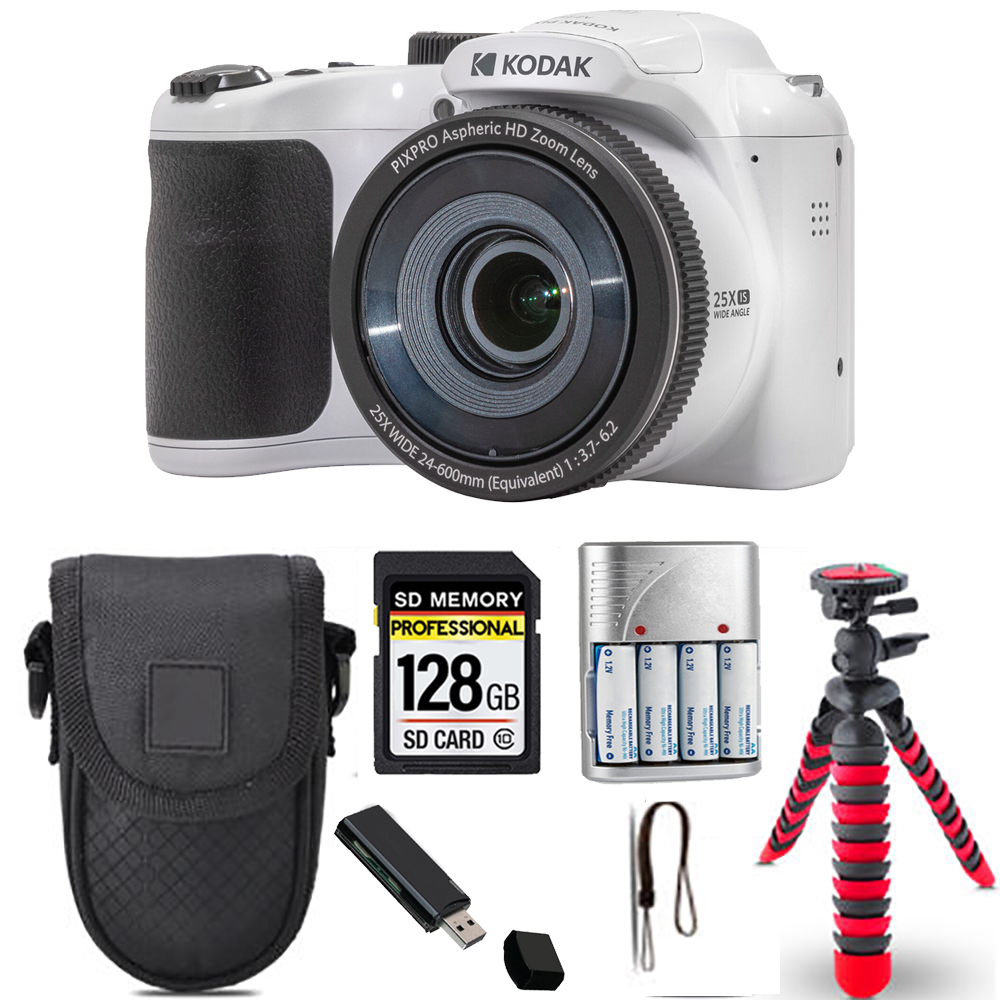 PIXPRO AZ255 Digital Camera (White)+ Spider Tripod + Case - 128GB Kit *FREE SHIPPING*