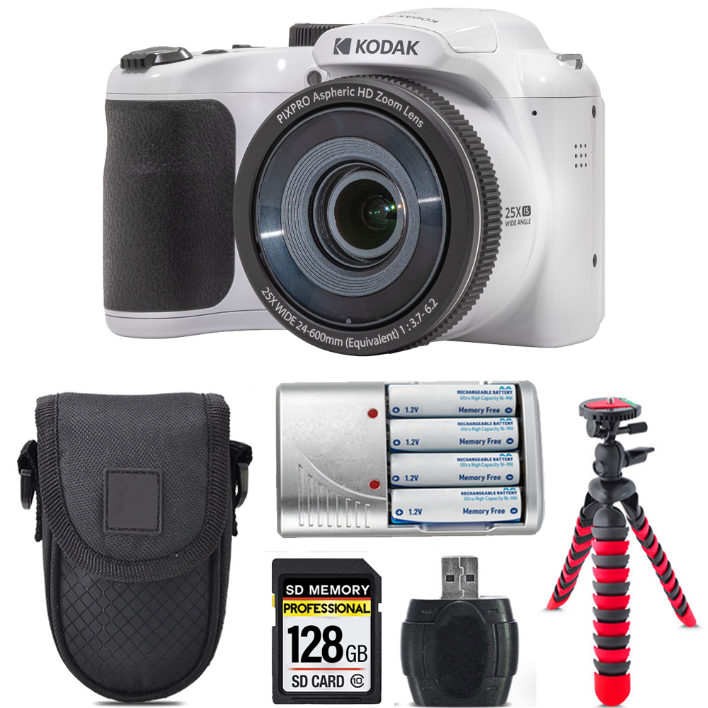 PIXPRO AZ255 Digital Camera (White) +Extra Battery+Tripod +Case-128GB Kit *FREE SHIPPING*