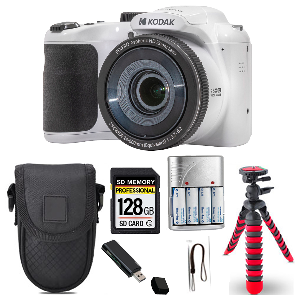 PIXPRO AZ255 Digital Camera (White)+ Spider Tripod + Case - 64GB Kit *FREE SHIPPING*