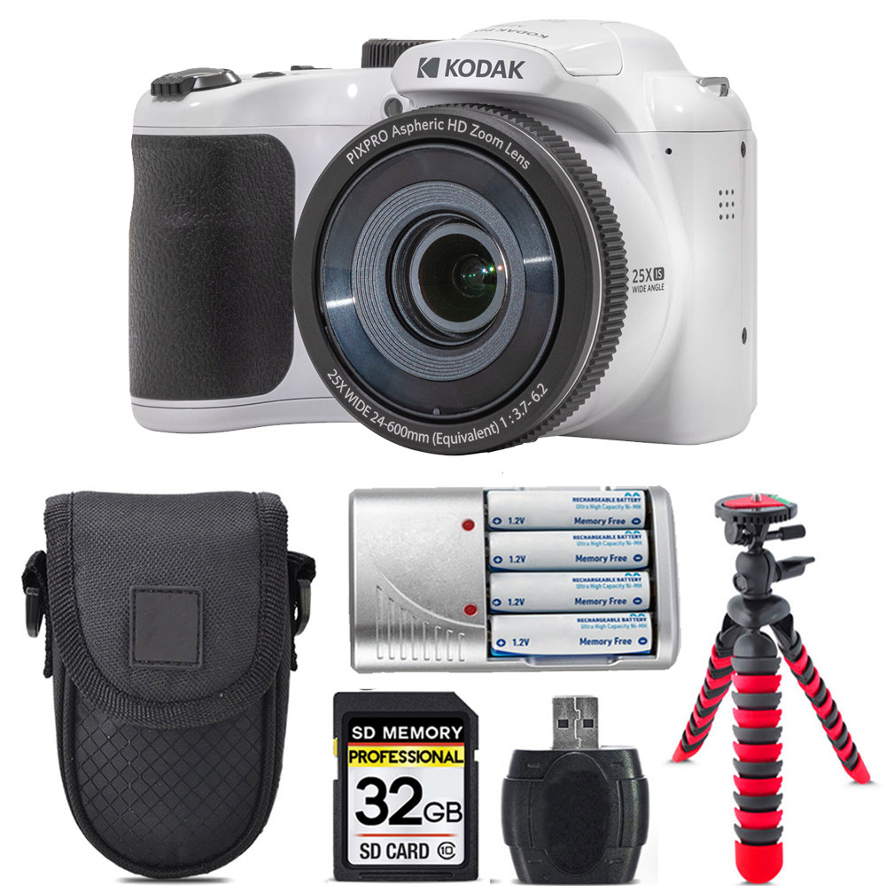 PIXPRO AZ255 Digital Camera (White) +Extra Battery +Tripod+Case -32GB Kit *FREE SHIPPING*