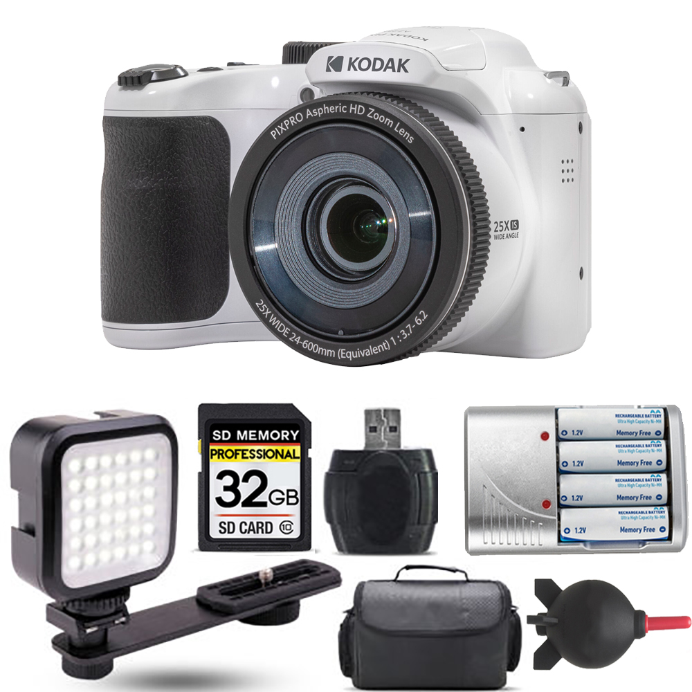 PIXPRO AZ255 Digital Camera (White)+ Extra Battery + LED - 32GB Kit *FREE SHIPPING*