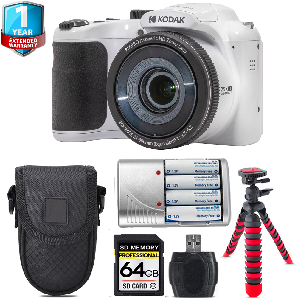 PIXPRO AZ255 Digital Camera (White) + Extra Battery + 1 Yr Warranty -64GB *FREE SHIPPING*