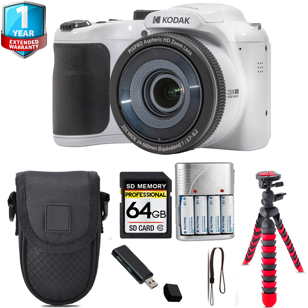 PIXPRO AZ255 Digital Camera (White) + Tripod + 1 Yr Warranty - 64GB Kit *FREE SHIPPING*