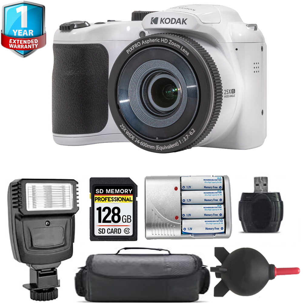 PIXPRO AZ255 Digital Camera (White) + Extra Battery+ Flash+ 1 Yr Warranty *FREE SHIPPING*